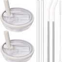 2 Pack 40 oz Flip Straw Lid Replacement Fit for Stanley Quencher Tumbler with Stainless Steel Straws，Leak Proof Splash Resistant Lids for Stanley Cup (White)