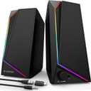 LENRUE Computer Speakers, USB/USB-C Powered PC Speakers with Loud Stereo Sound, Headphone-in for Desktop, iMac, MacBook, Laptop, Monitor (USB-C to USB Adapter Included) (Black)
