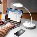 Small LED Desk Lamp with 2 USB Ports and 2 Outlets Task Lamp Flexible Gooseneck Table Lamp 3 Brightness Modes Adjustable Eye-Care Reading Light 6.67 Feet Extension Cord for Home Bedside and Office