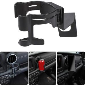 Savadicar JL & JT Multi-Function Drink Cup Phone Holder, 2 in 1 Bolt-on Stand Bracket Organizer, Cellphone Mount for 2018-2023 Jeep Wrangler JL JLU 4XE & Gladiator JT, Interior Accessories, Black