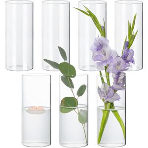 7Pcs Glass Cylinder Vase for Centerpieces Clear Glass Flower Vases Bulk, Glass Hurricane Candle Holder Tall 8 Inch Floral Vases for Table, Floating Candle Vases for Wedding Home Dcor