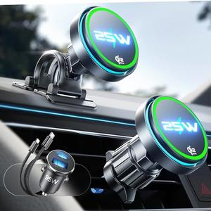 LISEN for Qi2.2 25W MagSafe Car Mount Charger，[Smart Cooling Fan＆95W Fast Adapter] Magnetic Wireless Car Charger, Phone Holders for Your Car Accessories for iPhone 17 Pro Max Air 16 15 14 13 12