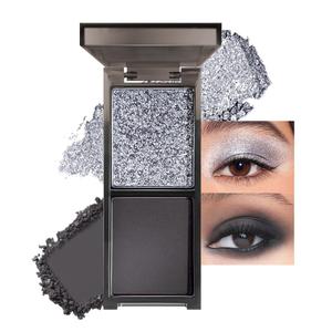 Two Color Matte Shimmer Eyeshadow, Gray Black Double Pigment Eye Shadow Powder, Long-Lasting Waterproof Makeup Palette,Blendable, Easy-To-Apply and Compact for Travel0.14 Oz,01#