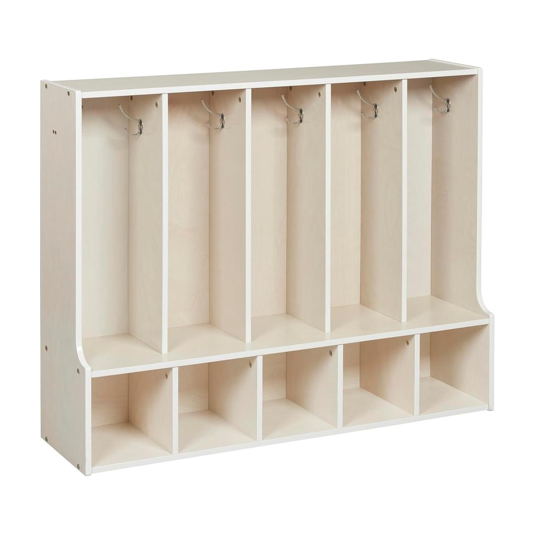 ECR4Kids Streamline 5-Section Toddler Coat Locker with Bench, Classroom Furniture, White Wash