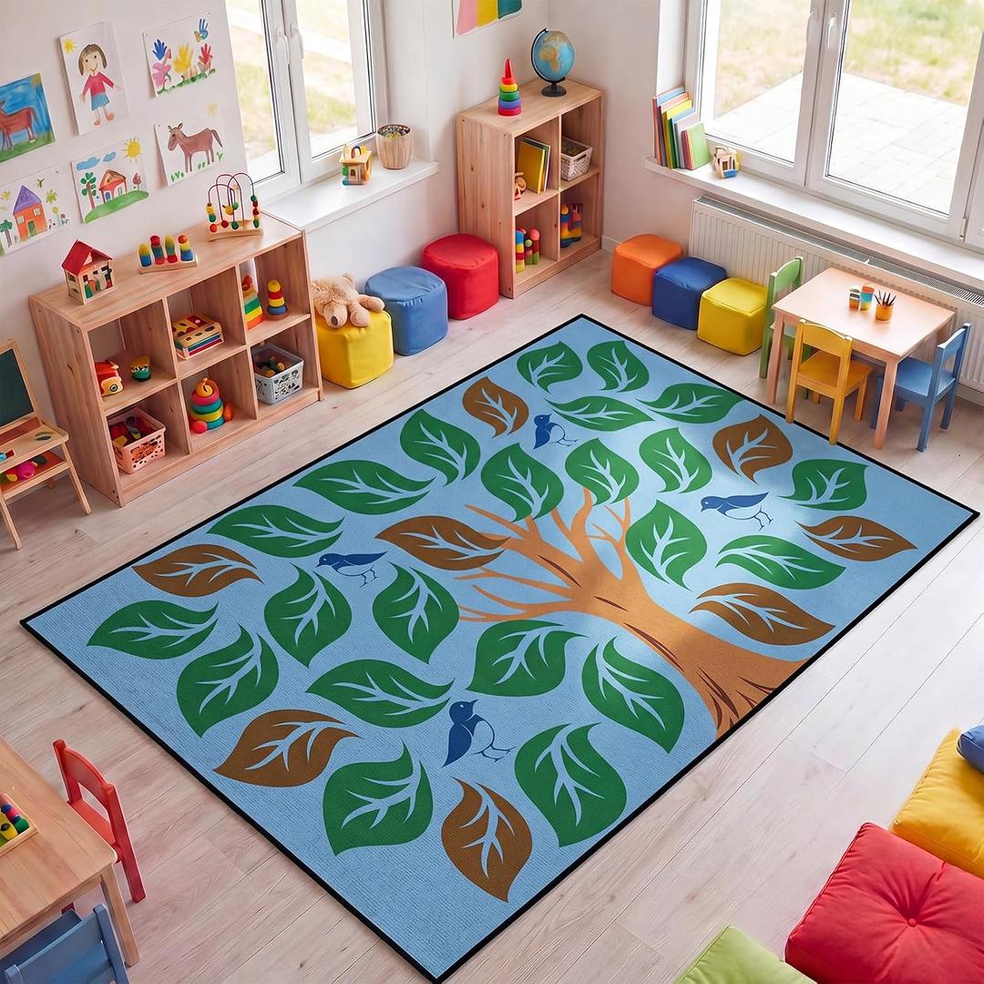 Drydiet 11.8 x 6.6 ft Classroom Rug Elementary Daycare Larg Rug Nature Tree