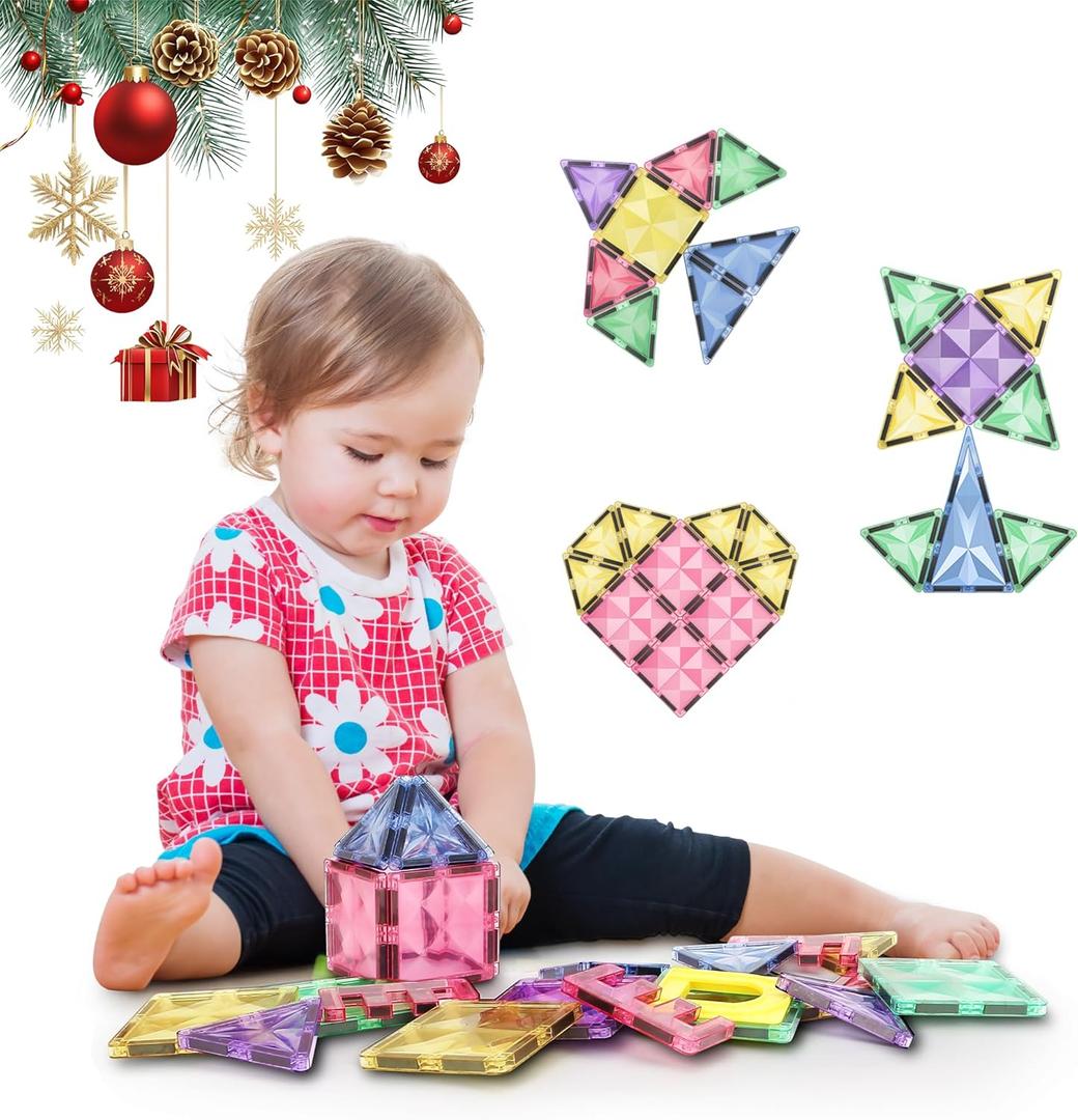 ROMDS Magnetic Tiles, Magnetic Building Blocks for Kids Ages 3+ and STEM Magnet Toys, Clear Magnet 3D Blocks Construction Playboards for Boys & Girls, Sensory Play for Preschool Learning(36 pcs)