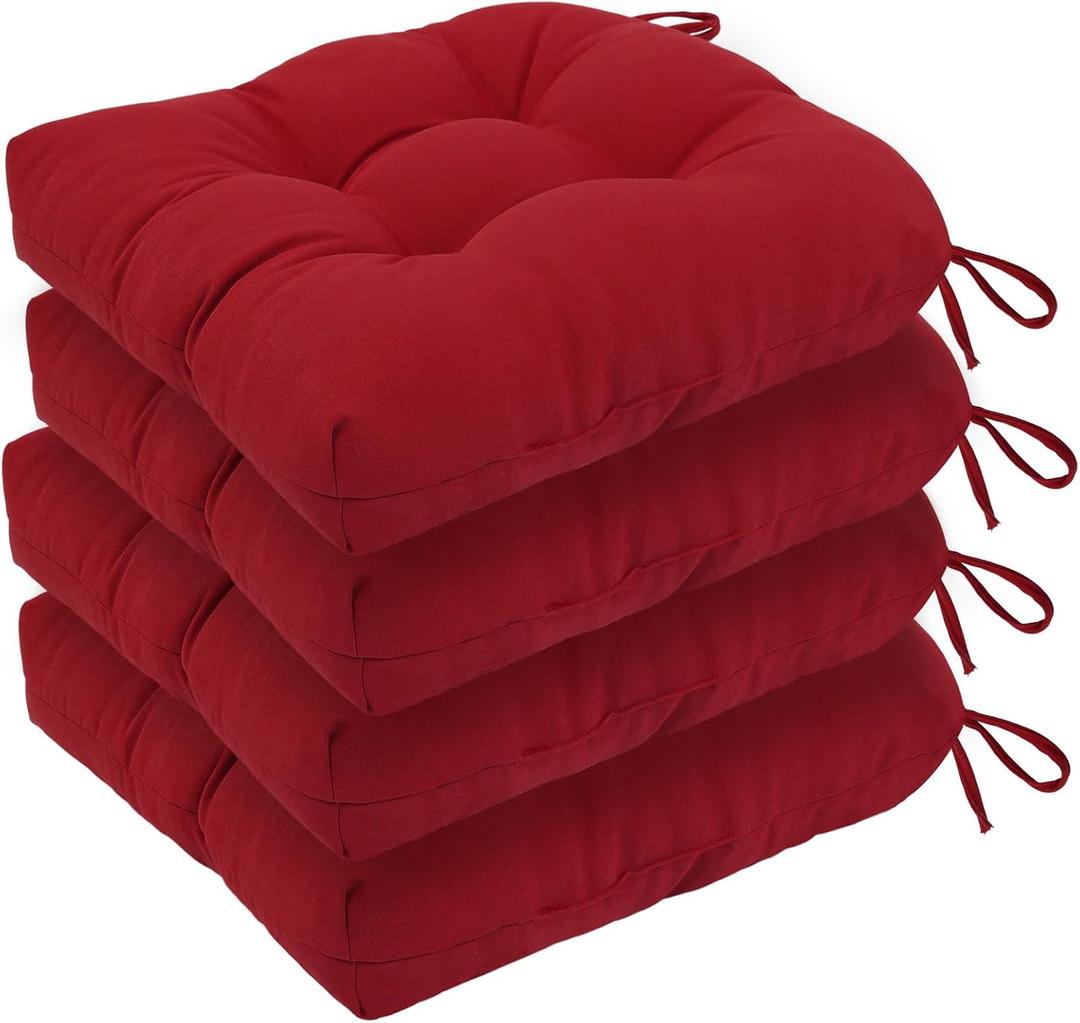 idee-home Outdoor Chair Cushions Set of 4, Patio Chair Cushions Thick 19 x 19 x 5 Inch Tufted Seat Cushions for Outdoor Furniture Waterproof with Ties, Dining Pads Red, 19x19x5 Inch-U Shaped