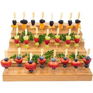 Skewer Holder Bamboo Food Display w/180 Holes, Great for Buffet, Cocktail Parties and Catering Events Six Tier Food Stand - 100 Pcs 4.7 Inch skewer Included