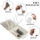 6 in 1 Baby Bottle Brush Set,Bottle Cleaner Brush Kit with Silicone Bottle Brush,Drying Rack,Nipple Brush,Straw Brush,Soap Dispenser&Storage Box,Portable Baby Essentials for Home&Travel (White)