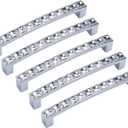 abcGoodefg Modern Decorated Crystal Glass Rhinestone Cabinet Handle Pulls Knobs, 5.3" Length (5" Hole Centers), Clear Silver, Zinc Alloy, 5-Pack