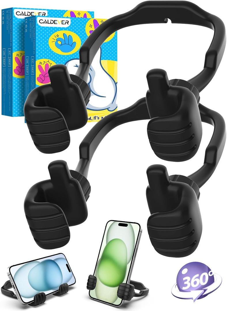 Easter Gifts for Teen Boys Girls Adults Cell Phone Stand Patented 2 Pack Thumbs Up Lazy Phone Stand for iPhone Easter basket stuffers Cell phone Holder for Desk Birthday Gifts for Kids Men Women (Black)