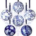 Cindeer 6 Pcs Blue and White Chinoiserie Porcelain Balls 2.4 Inch Porcelain Ornament Bulk New Year Ceramic Hanging Decorative for New Year Chinoiserie Party (Novelty Style)