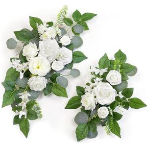 WEIERYUE(Pack of 2 Artificial Flowers Decorations,Artificial Arch Backdrop Garlandfor Ceremony Party Reception Entrance Welcome Easel Door Floral Decor Wall Home Entryway Outdoor(White)