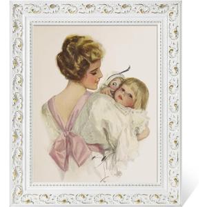 DIY Solid Wood Frame for 24x36 Canvas Paintings, 3" Wide Antique White Ornate Canvas for Landscape Portrait Prints Posters (Empty Frame Only, No Plexiglass & Backing Board)