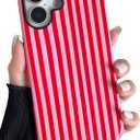 Longlayss Compatible with iPhone 17 Case Cute Aesthetic Striped Phone Case for Women Girl Shockproof Slim TPU and Hard PC Protective Cover (Pink and Red)