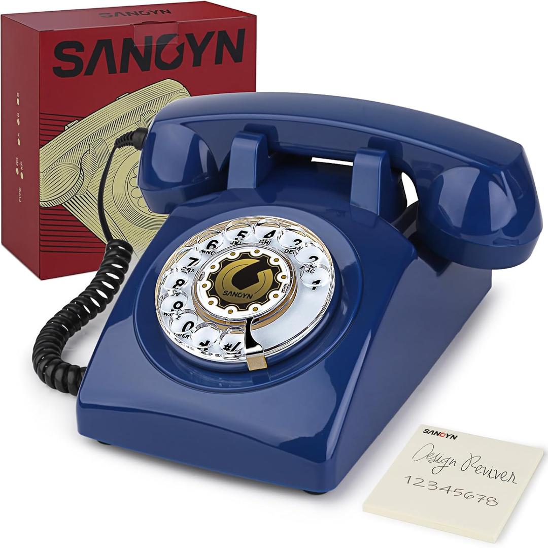 Sangyn Rotary Landline Phones 1960s Old Style Retro Corded Telephone with Mechanical Ringer for Home Office Desk