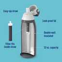 Brita Stainless Steel Premium Filtering Water Bottle, BPA-Free, Reusable, Insulated, Replaces 300 Plastic Water Bottles, Filter Lasts 2 Months or 40 Gallons, Includes 1 Filter, Carbon - 32 oz