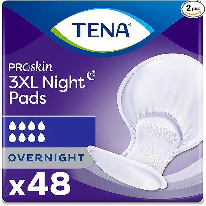 TENA ProSkin 3XL Overnight Incontinence Pads for Women and Men, 48 Count