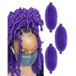 3 Packs Springy Afro Twist Hair with Crochet Hook, 24 Inch Pre-Separated Marley Crochet Braiding Hair for Distressed Soft Locs, Synthetic Hair Extension for Women(purple)