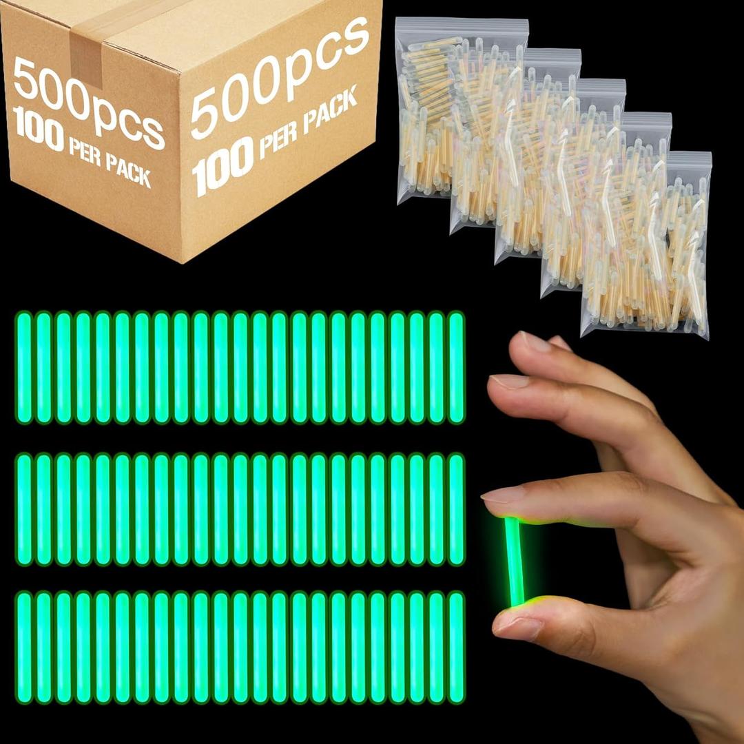 Jenaai 500 Pcs Fishing Glow Sticks Bulk for Bobbers Mini Glow Stick Rod Tip for Fishing Poles Small Glow Sticks for Night Fish Easter Eggs Easter Basket Stuffer(1 Inch,Green)