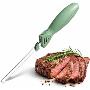 COOK WITH COLOR Electric Knife, 100W Power, Dual Stainless Steel Blades for Precise Cutting, Ergonomic Handle, Low Noise and Vibration, Ideal for Bread, Meat, and Vegetables, Green