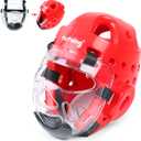 Kids Adults Karate Headgear MMA Martial Arts Helmet, Removable Face Shield, Soft Head Gear for Sparring Grappling Muay Thai Kickboxing Taekwondo Training (Small, Red)