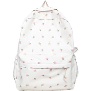 2026 Kawaii Floral Print Backpack with Pendant Preppy Backpack Cottagecore Bag Coquette Aesthetic Daypack (White,One Size)