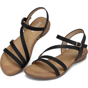 SHIBEVER Women's Flat Sandals Dressy: Comfortable Summer Strappy Sandals with Ankle Buckle, Open Toe Flat for Beach, Vacation & Daily Wear, Size 9