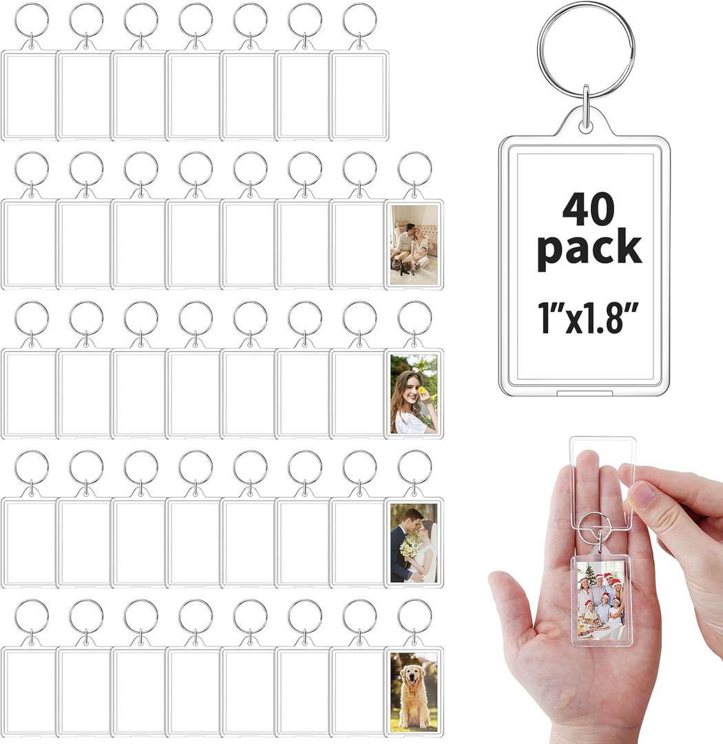 40 Pack Acrylic Photo Keychain Bulk, Clear Photo Keyrings for 1.8"x1.1" Pictures, Shatterproof Acrylic Keychains with Split Rings, DIY Custom Keyring Frames for Gifts, Parties & Crafts