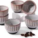 Ceramic Espresso Cup set of 6, One Shot Coffee Cups,Tiny Cofffee Mugs Demitasse for Espresso, Vertical Stripes Espresso Cup Set of 6 (Top Kiln-Gray & Bottom Dark Brown)
