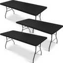 Oudain 3 Pcs Plastic Picnic Table Cover Checkered Tablecloth Fitted Rectangular Table Cloth 30 x 72 Inch Vinyl Waterproof Flannel Backed with Elastic Rim for Indoor Outdoor Picnic Party(Black)