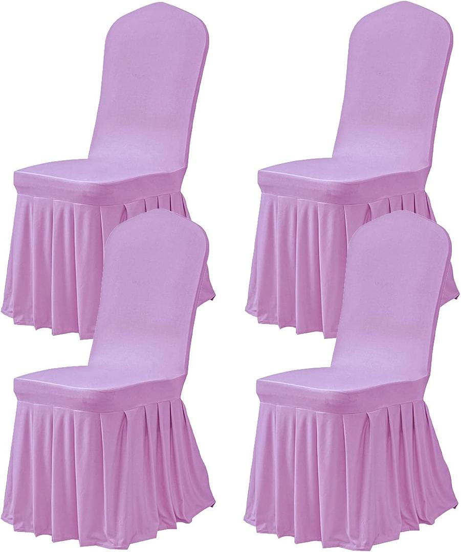 Dimatic Dining Room Chair Covers Set of 4, Stretch Parsons Slipcovers with Skirt Super Fit Spandex Chair Seat Protector Cover for Dining Room, Hotel, Ceremony (Lavender)