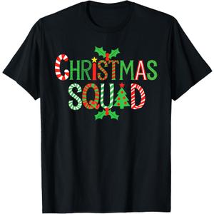 Christmas Squad Shirt Family Adult Kids Christmas Pajamas T-Shirt, Black, L
