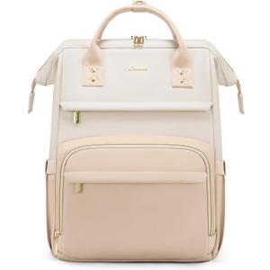 LOVEVOOK Leather Backpack for Women, 15.6 inch Laptop Backpack, Professional Work & Travel Bag, Beige-Flesh Beige
