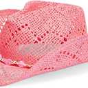 Zodaca Pink Cowboy Hat for Women - Pink Straw Beach Hat, Cute Cowgirl Hat with Beaded Heart Trim and Braided Chain (Adult Size)