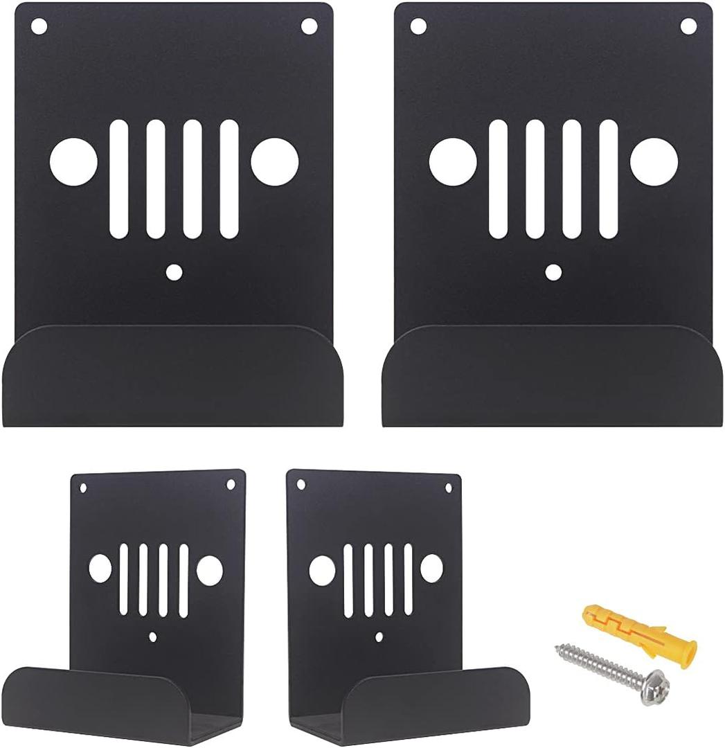 A-KARCK Wall Mount Door Hangers 4pcs, Door Storage Bracket with Rubber Lining Compatible with Jeep Wrangler JK JKU JL, Saving Garage Space