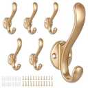 PEOIAOY 6 Pack Coat Hooks Wall Mount Heavy Duty Utility Retro Double Hooks for Hanging Coats, Hat, Towel, Key, Robe, Scarf, Bag, Cap (Gold)