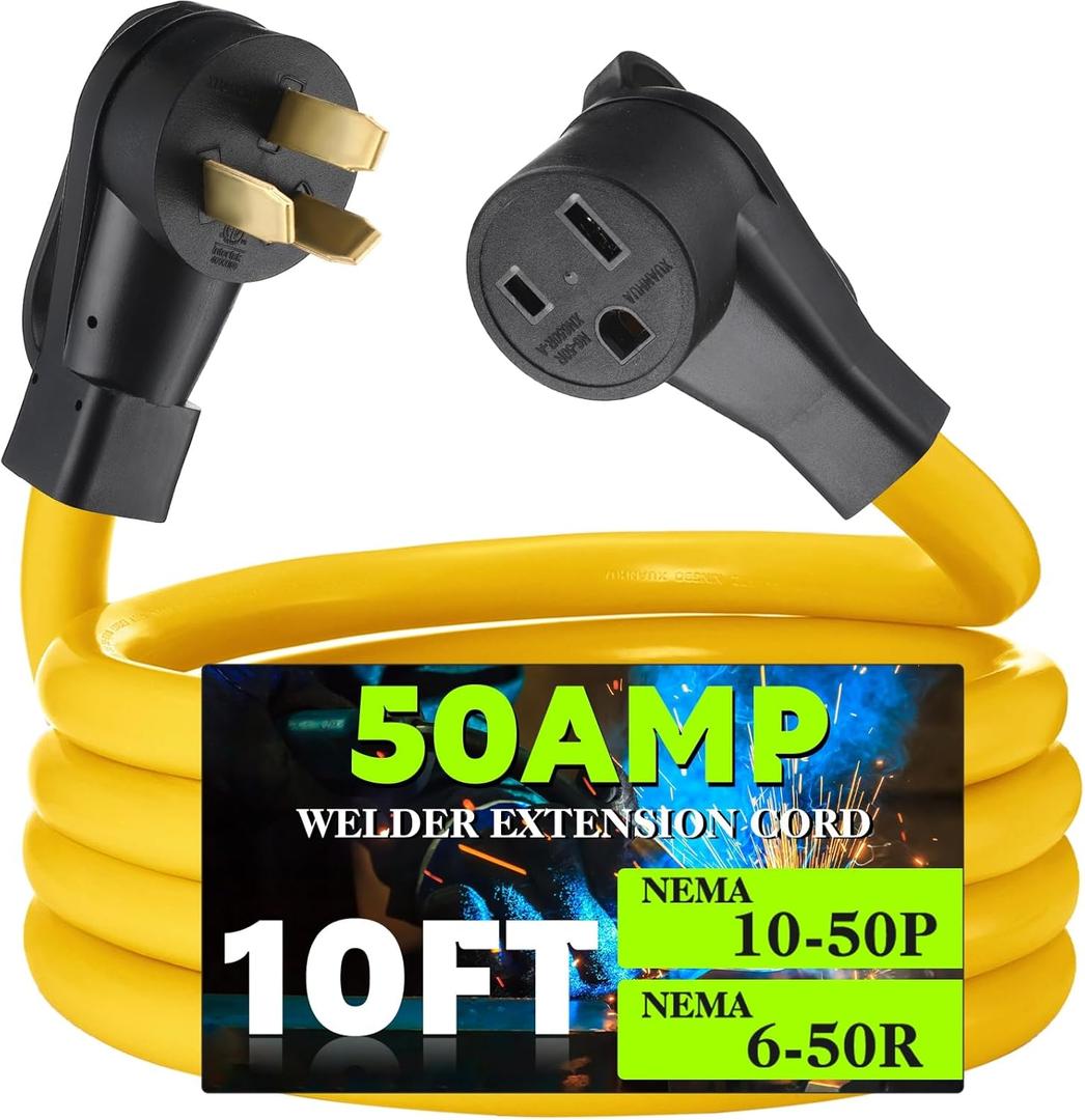 10FT 50Amp Welder Adapter Cord, NEMA 10-50P Male to 6-50R Female, 50Amp 3 Prong Range Stove Oven to 50Amp 3 Prong Welder Plasma Cutter Power Adapter, STW 8 AWG/3C, ETL Listed