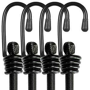 BEXSLE Bungee Cords with Hooks, Heavy Duty Outdoor Elastic Bungee Straps，No Odour Industrial Grade Bungee Rope for Securing Tarps, Luggage, Tents, Bikes or Garden Tidying 24inch 4Pcs (Black)
