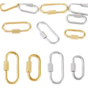 FASHEWELRY 8Pcs Stainless Steel Screw Carabiner Brass Lock Charms Oval Golden Mini Screw Lock Jewelry Keychain Necklace Clasps for Jewelry Making Handbag Purse DIY Accessories 21/29mm