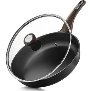 SENSARTE Nonstick Frying Pan Skillet with Lid 9.5Inch Non Stick Omelette Pans, Healthy Kitchen Cooking Chef's Pan with Cover, Free of Intentionally Added PFOA/PFOS, Induction Compatible, Black