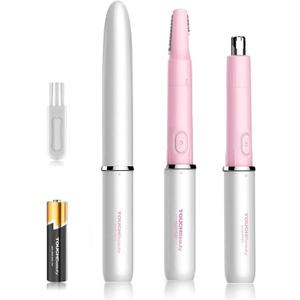 3 x TOUCHBeauty Ear Nose Hair Trimmer and Eyebrow Trimmer for Women 2in1 Facial Hair Removal Set with Dual Trimmer Head Battery Operated Battery Included Pink Color TB-1458