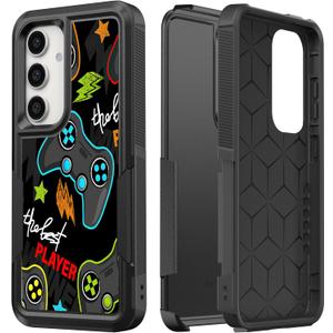 Case for Samsung Galaxy S24, Gaming Controller Best Player Pattern Shock-Absorption Hard PC and Inner Silicone Hybrid Dual Layer Armor Defender Case for Samsung Galaxy S24