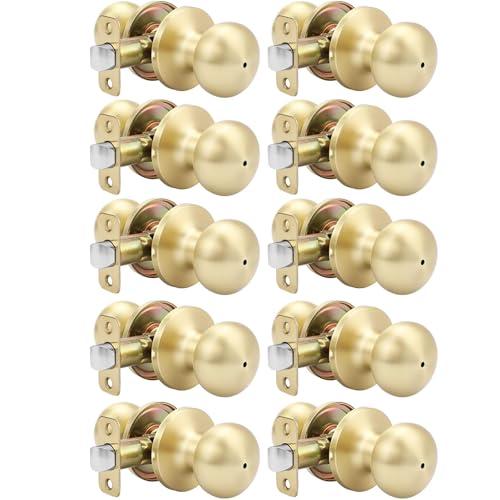 Goldenwarm Gold Interior Door Knobs, Bedroom Door Knob, Door Knobs Interior Bulk, Brushed Gold Privacy Door Knob for Bedroom or Bathroom(10 Pack)