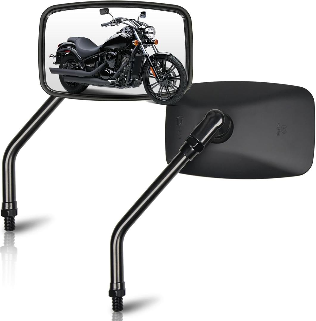 Universal Motorcycle Mirrors - 10mm Black Rectangle Handlebar Rearview Side Mirrors Compatible with Honda Shadow Kawasaki Suzuki Cruiser Scooter Street Dirt Bike Cruiser Chopper Touring