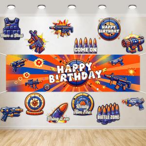Dart War Birthday Party Decorations Dart War Party Supplies Dart Battle Birthday Banner with Nerf Birthday Card for Boys Funny Dart Battle Signs Dart Gun Dart Battle Party Photo Booth Props Supplies