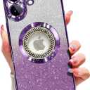 Misscase for iPhone 17 Magnetic Glitter Case Compatible with MagSafe,Full Protection Slim Shockproof Anti-Scratch Case with Camera Lens Protector Plating Bling Dust-Proof Net for Women Purple