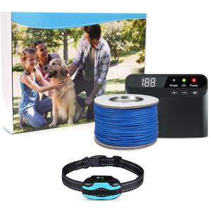 PcEoTllar Electric Fence for Dogs, Underground Dog Fence System, Rechargeable Upgraded Electric Dog Fence, 1 Waterproof Collar Receivers, with 656Ft Underground/Aboveground Boundary