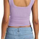 EasyGala Womens Cotton Ribbed Square Neck Tank Tops Basic Backless Camisole Sleeveless Slim Fit Wide Shoulder Strap Summer Clothes 2025 Violet, Medium