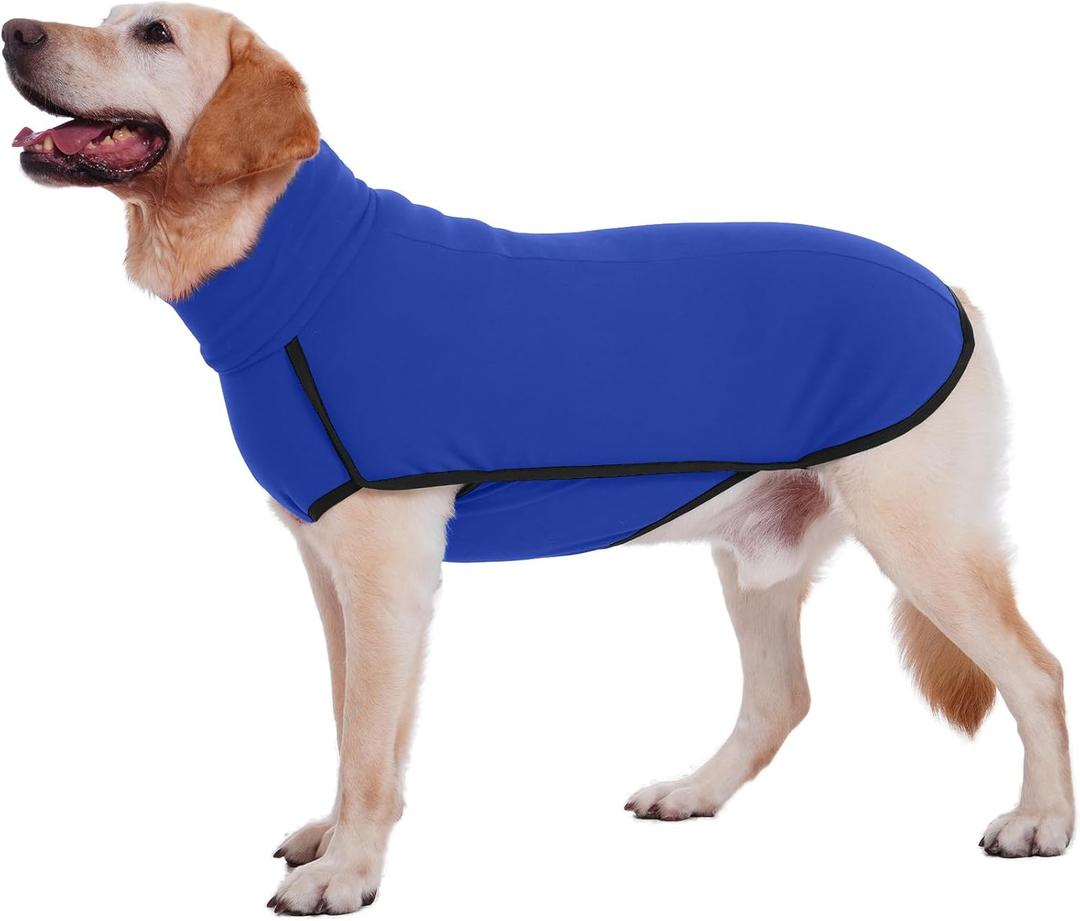 ROZKITCH Dog Winter Coat Soft Pullover Pajamas with Leash Hole, Pet Windproof Warm Cold Weather Jacket Vest Cozy Jumpsuit Apparel Outfit Clothes for Walking Hiking Travel Sleep Blue 4XL(Back Length:31.1")